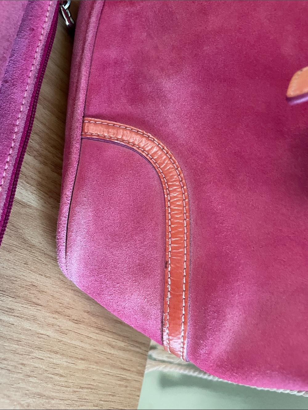 Vintage Coach Pink Suede Tote with Tan Leather Trim and Straps - Picture 12 of 12